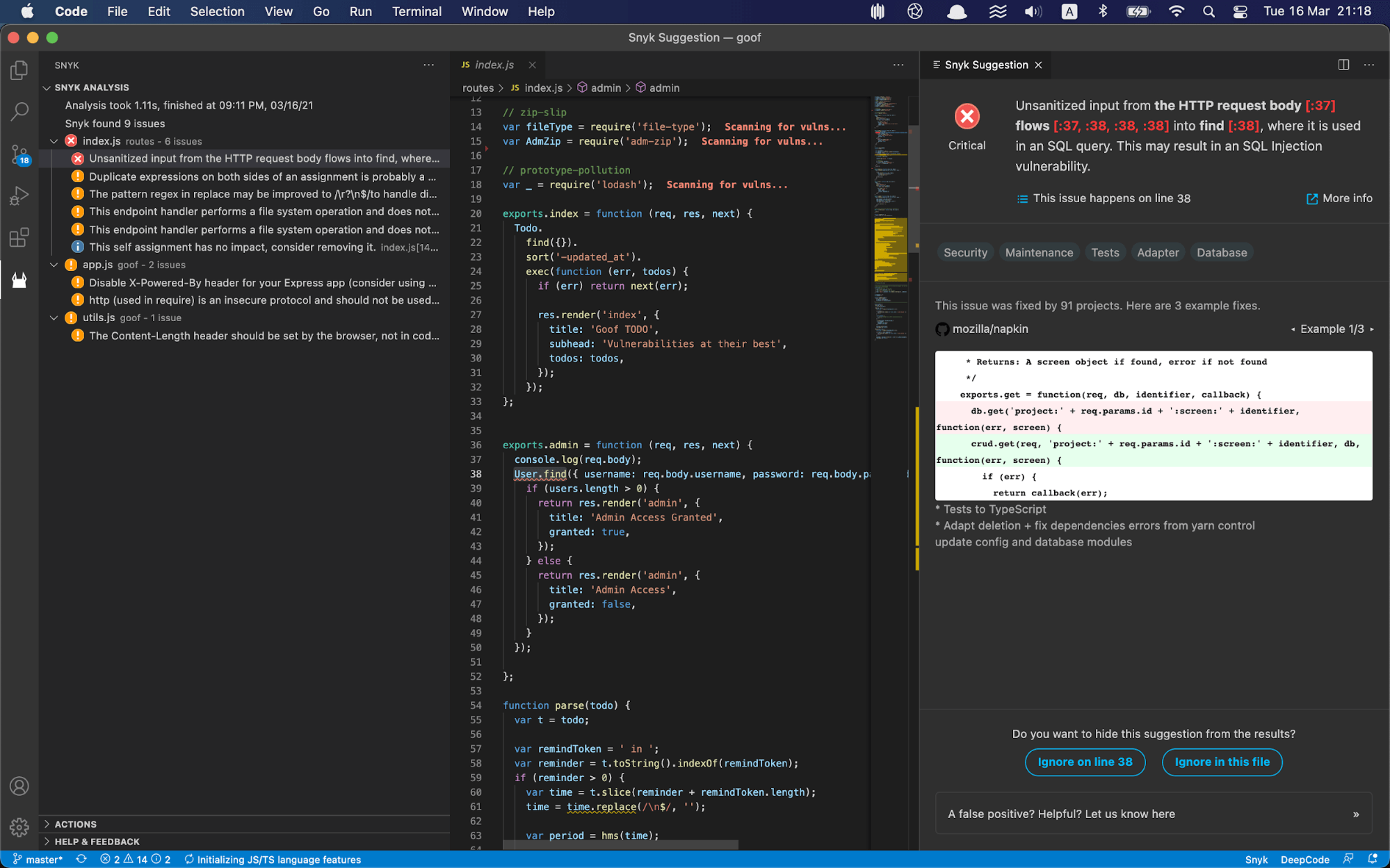 Snyk Code in VS Code