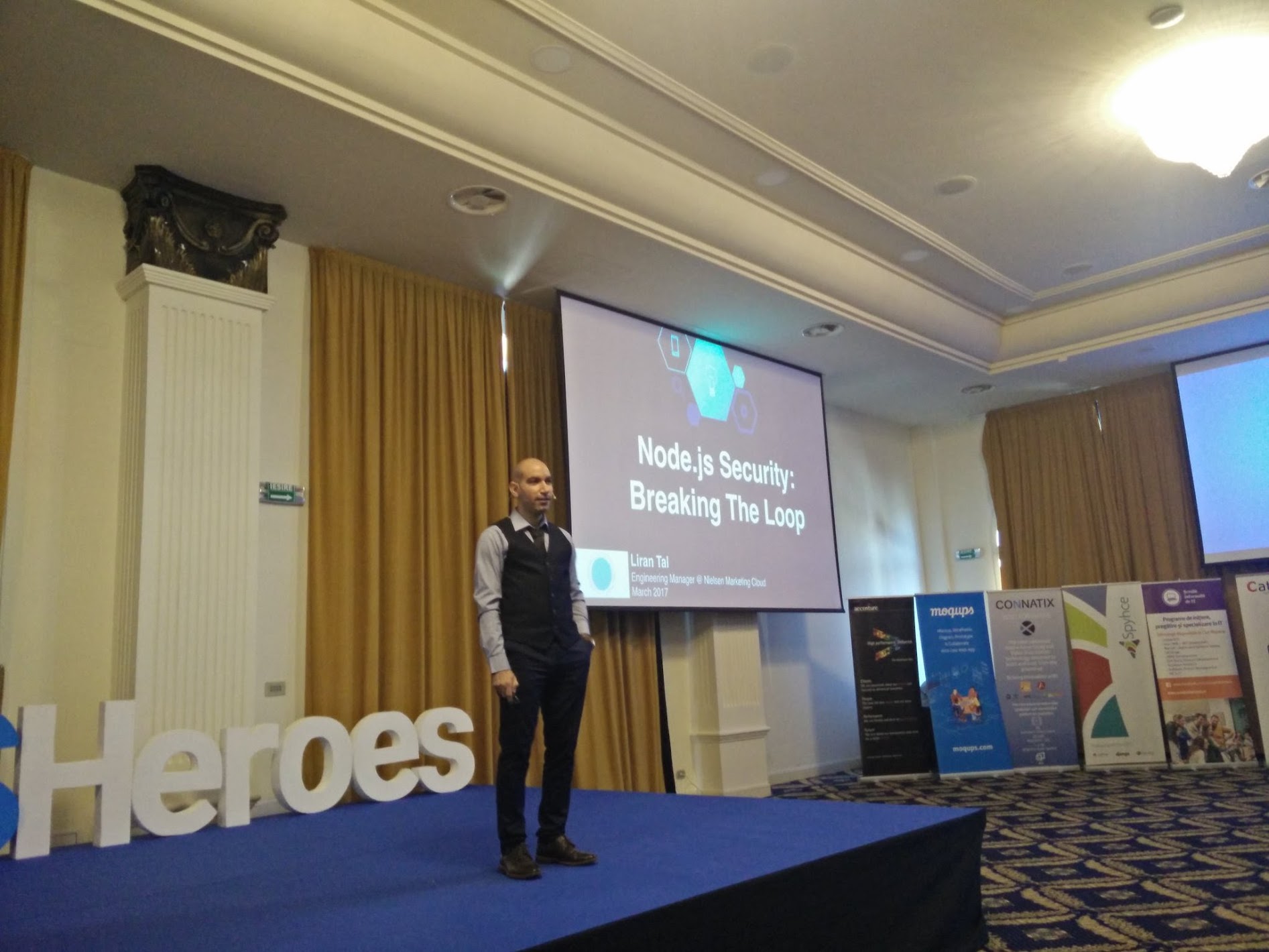 Liran Tal talks about Node.js security and web security topics at JSHeroes 2017