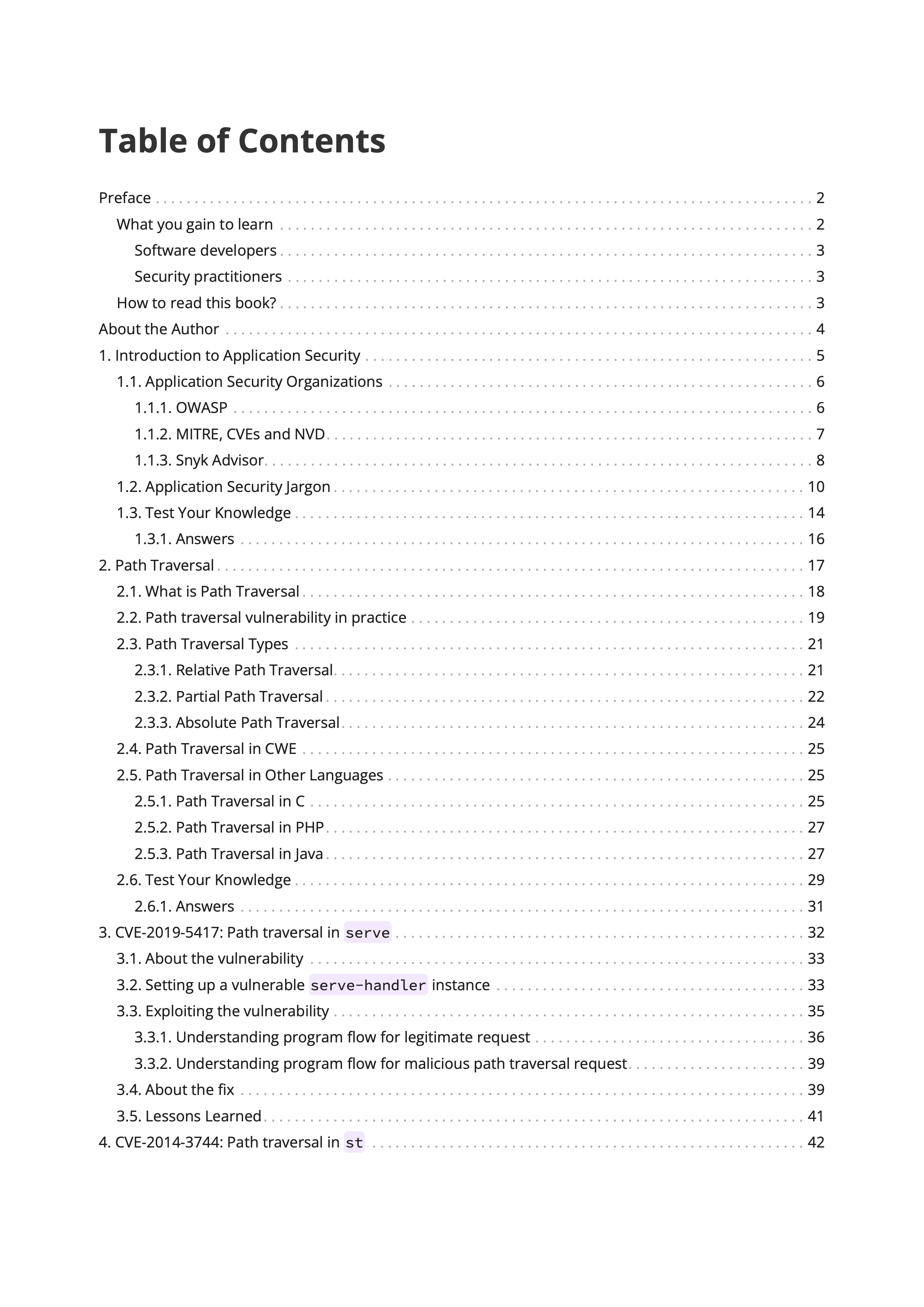 Path Traversal book table of contents