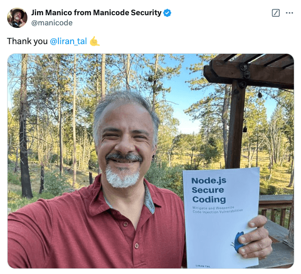 Jim Manico from Manicode Security with his copy of Node.js Secure Coding