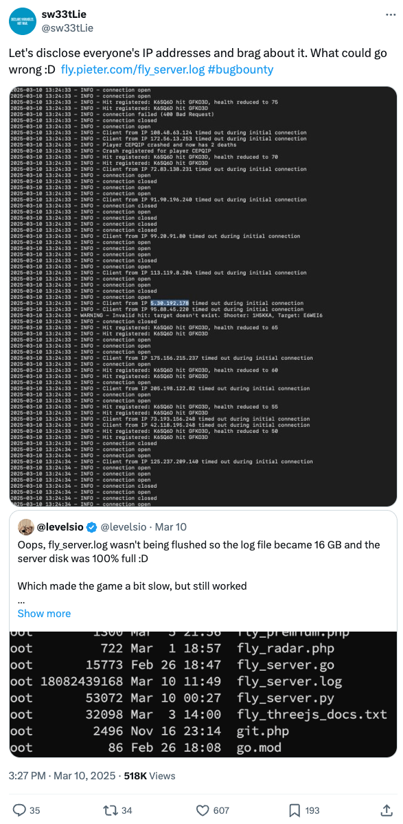 leaking IP addresses in a publicly available server log