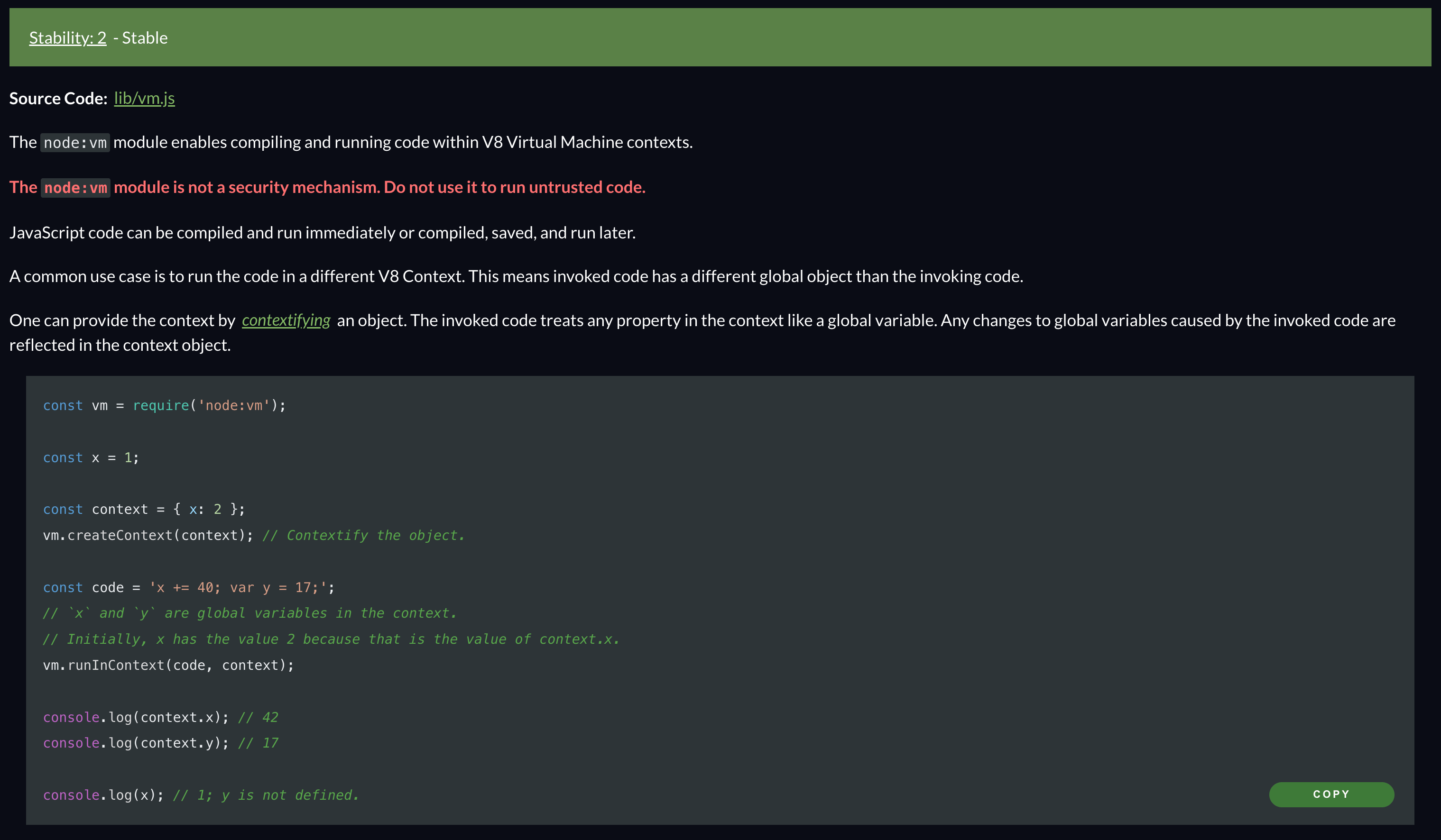 the vm module is not a security sandbox
