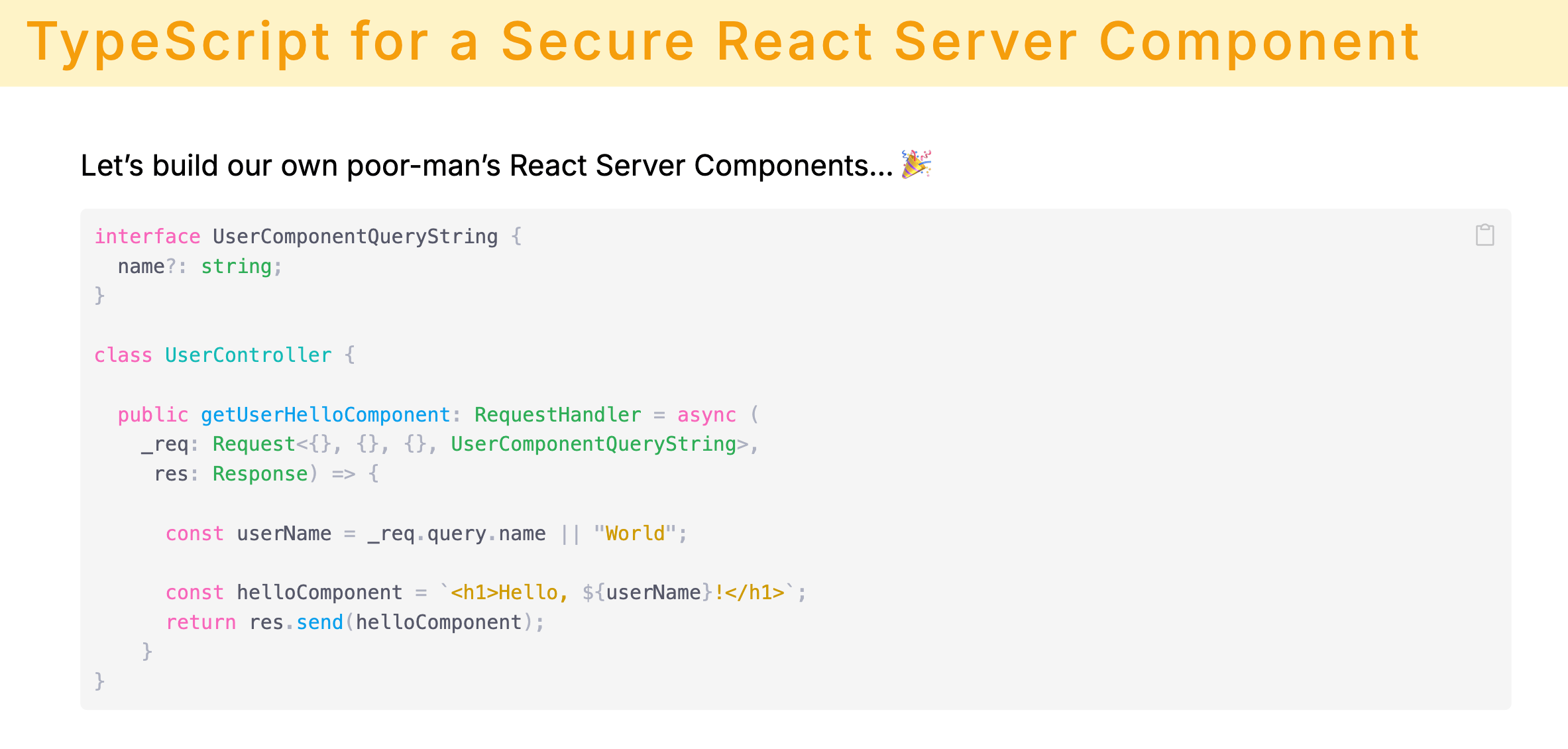 TypeScript for a secure React Server Component but there is a security vulnerability