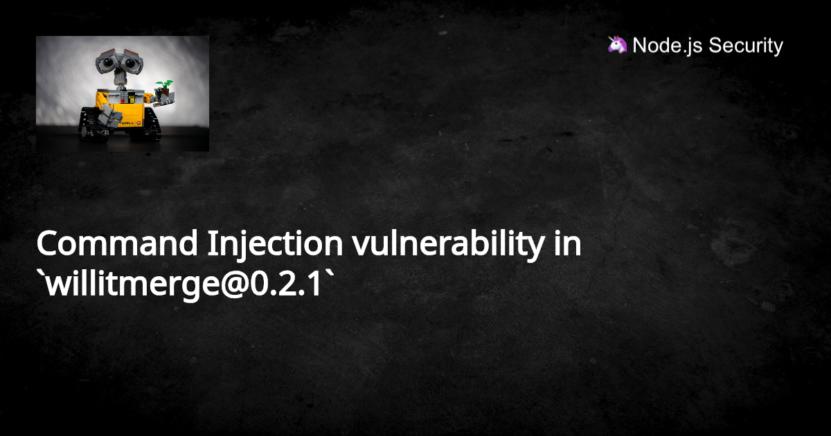 Command Injection vulnerability in `willitmerge@0.2.1`